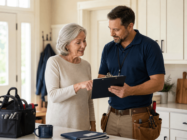 Senior homeowner reviewing a home repair estimate