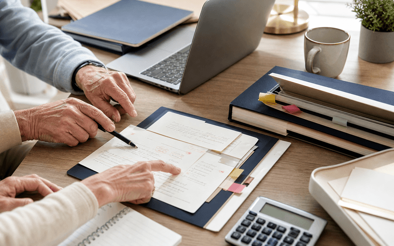 Researchers comparing consumer savings notes and folders